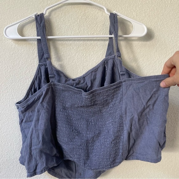 Torrid Linen Blend Button-Front Crop Tank in light steel blue - Picture 12 of 12